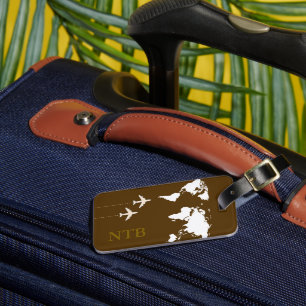 Stylish Aeroplane Traveller Monogrammed Brown Luggage Tag