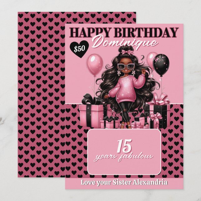 Stylish African American Birthday Gift Card Holder (Front/Back)