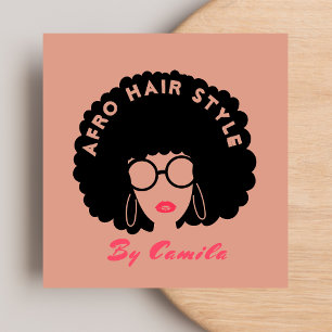 Stylish Afro Hair Stylist Beauty Salon Blush Pink Square Business Card
