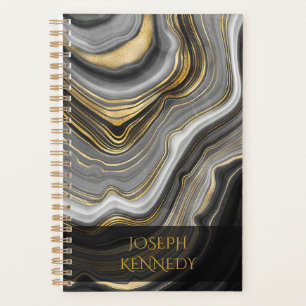 Stylish Agate with Black and Gold Marble Planner