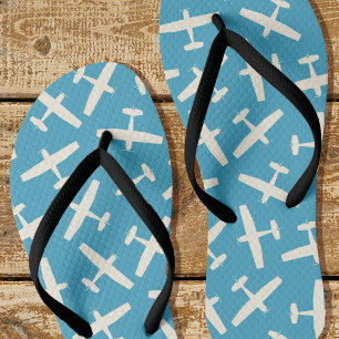 Stylish Aircraft Pattern Blue Flip Flops