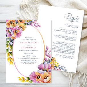 Stylish All in One Pink and Orange Floral Wedding Invitation