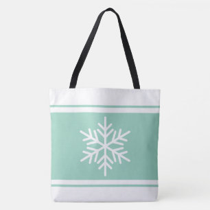 Stylish Alpine Snowflake Light Green White Stripes Tote Bag