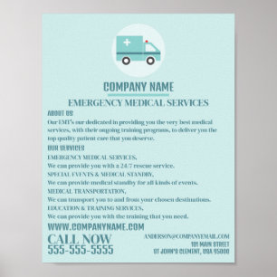 Stylish Ambulance Design, EMT, Paramedic Advert Poster