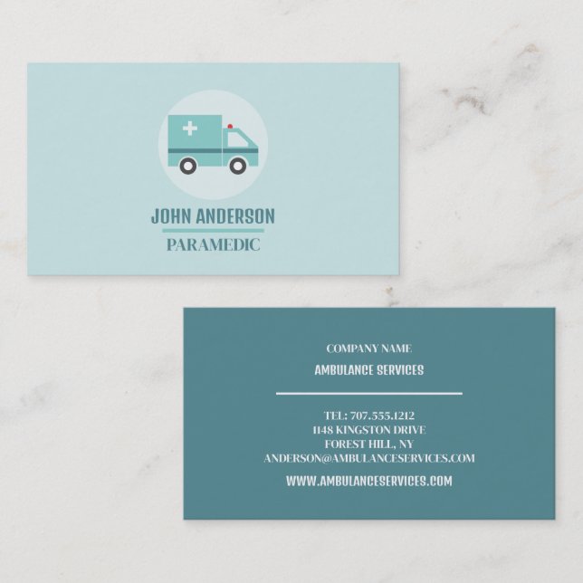 Stylish Ambulance Design, EMT, Paramedic Business Card (Front/Back)