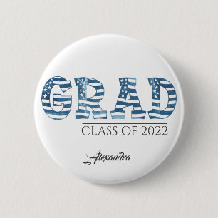 Stylish American USA Flag Custom Text Graduation 6 Cm Round Badge