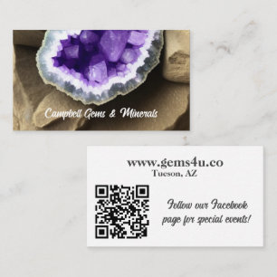 Stylish Amethyst Geode with QR Code Business Card