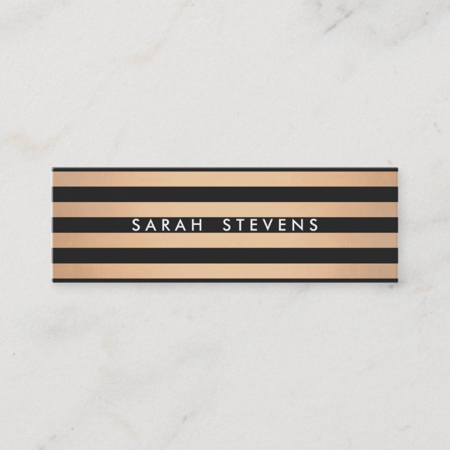 Stylish and Copper Striped Modern Mini Business Card (Front)