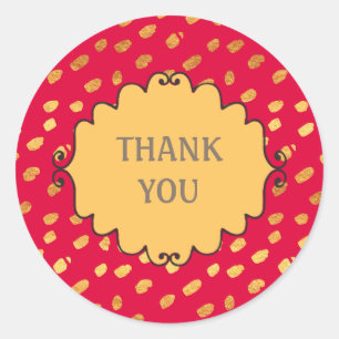 Stylish and Cute Red and Gold Thank You Sticker