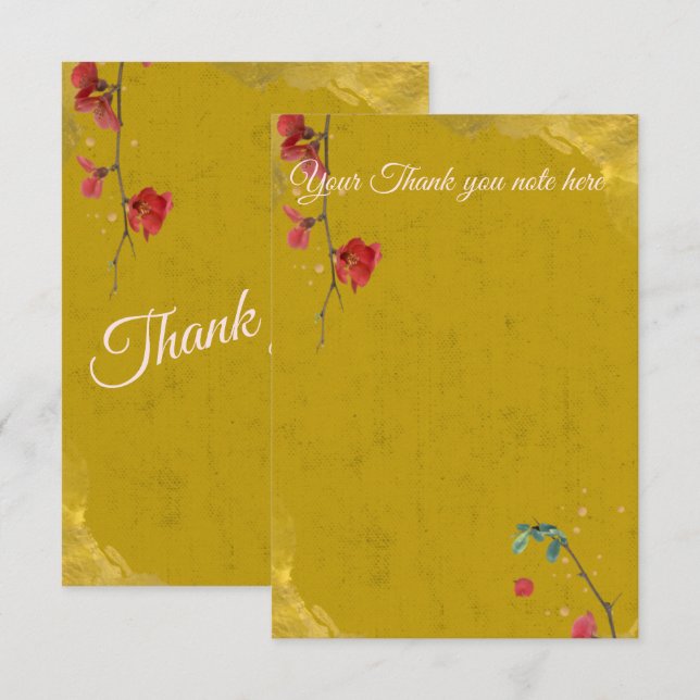 Stylish and elegant Red and Gold Thank You Card (Front/Back)