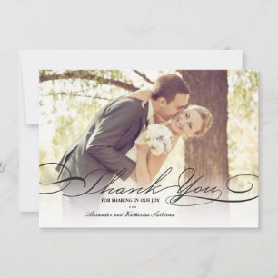 Stylish And Elegant Script Photo Simple Wedding Thank You Card