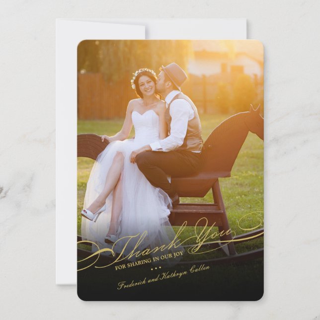 Stylish And Elegant Script Photo Simple Wedding Thank You Card (Front)