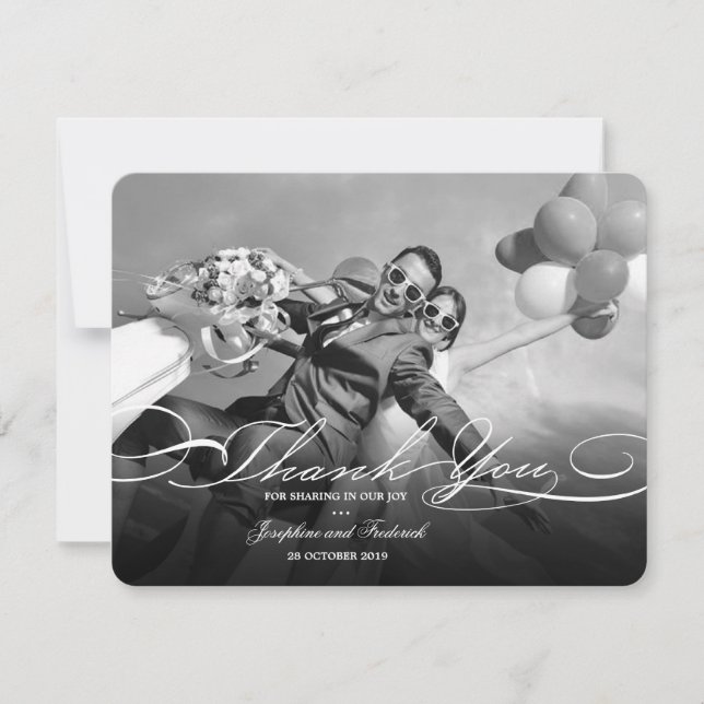 Stylish And Elegant Script Photo Simple Wedding Thank You Card (Front)