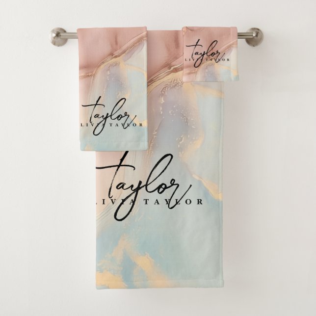 Stylish and Soft Gold Marble bath towel (Insitu)