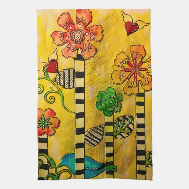 Stylish and Trendy Bird an Flowers Kitchen Towel (Vertical)