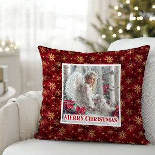 Stylish Angel Red Gold Custom Name Personalized Cushion