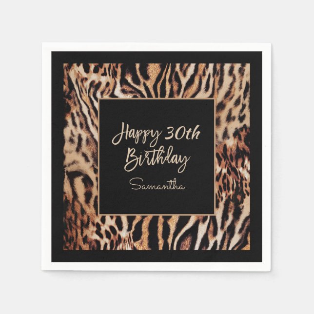 Stylish Animal Print 30th Birthday Party for Her Napkin (Front)