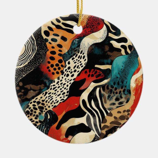 Stylish Animal Print Fusion Design  Ceramic Tree Decoration (Front)