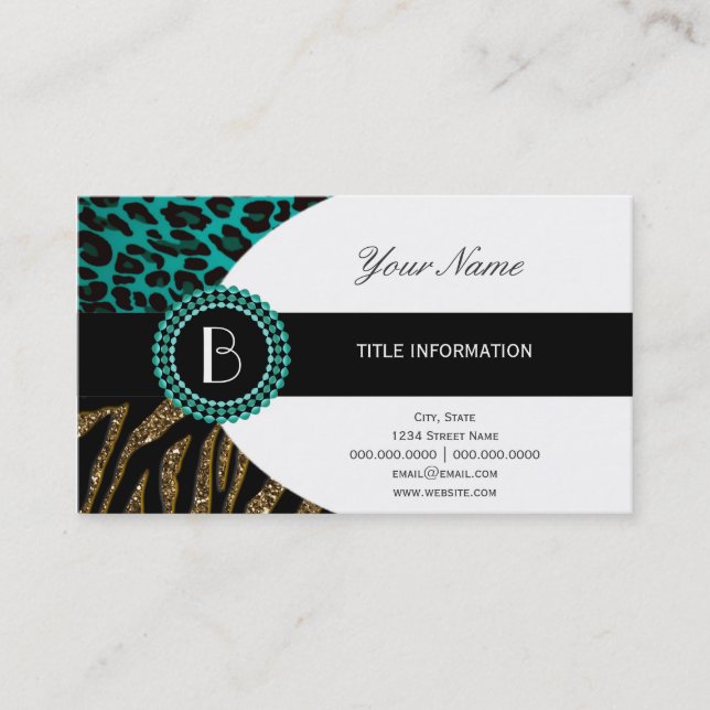 Stylish Animal Prints Zebra and Leopard Patterns Business Card (Front)