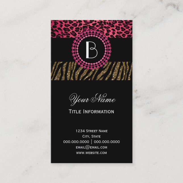 Stylish Animal Prints Zebra and Leopard Patterns Business Card (Front)