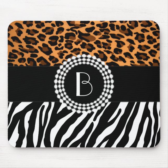 Stylish Animal Prints Zebra and Leopard Patterns Mouse Mat (Front)