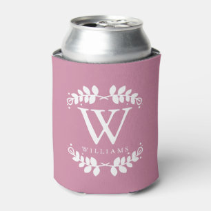 Stylish Antique Rose Pink Monogram Can Cooler