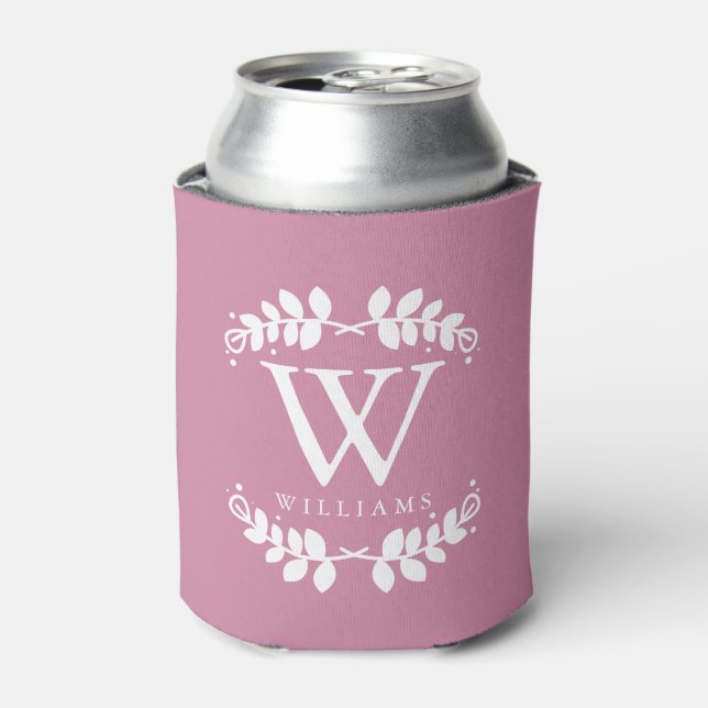 Stylish Antique Rose Pink Monogram Can Cooler (Can Front)