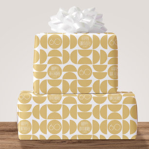Stylish Any Age Birthday Circles Name Yellow Wrapping Paper