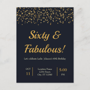 Stylish Any Age Gold Stars Birthday Party Invitation Postcard