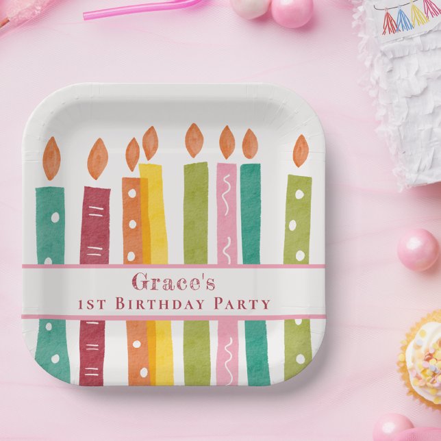 Stylish Any Age Watercolor Birthday Candles Paper Plate (Creator Uploaded)