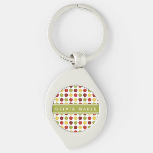 Stylish Apple Pattern with Personalised Name Key Ring