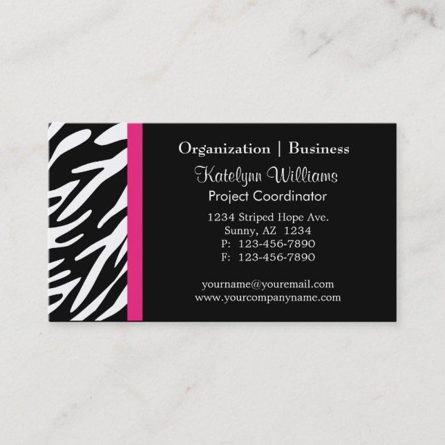 Stylish Appointment Zebra Stripes Business Cards (Front)