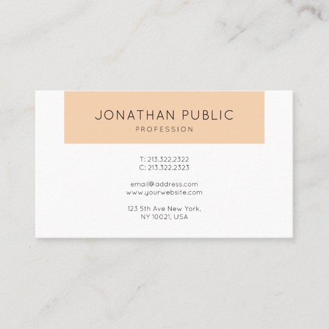 Stylish Apricot Colour Modern Minimalist Plain Business Card (Front)