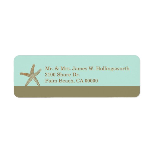 Stylish Aqua and Taupe with Starfish Return Address Label
