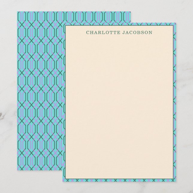 Stylish Aqua Blue Geometric Border Personalised  Card (Front/Back)
