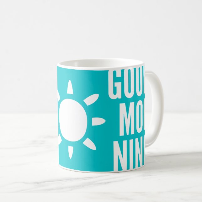 Stylish Aqua Blue Good Morning Sun Tea Coffee Mug (Front Right)