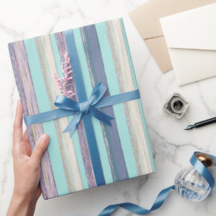 Stylish Aqua Blue Purple Beach Hut Stripe Pattern  Wrapping Paper