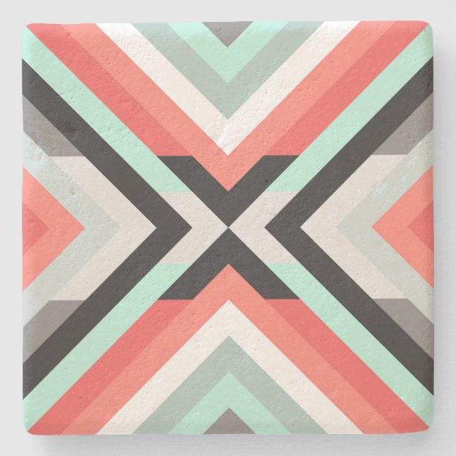 Stylish Aqua Coral Colour Block Decorative Design Stone Coaster (Front)