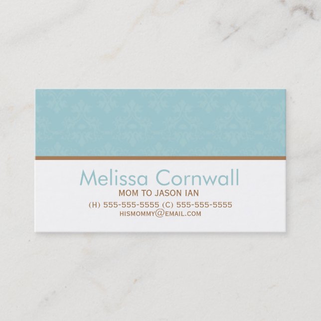 Stylish Aqua Damask Pattern Calling Card (Front)