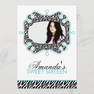 Stylish Aqua Frame Sweet Sixteen Invitation