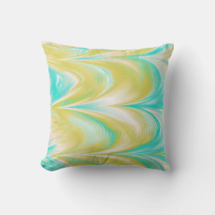 Stylish Aqua Gold Marbling Pattern Cushion