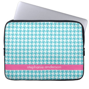 Stylish Aqua Houndstooth Pattern Laptop Sleeve