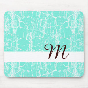 Stylish Aqua Mint Crackle With Monogram Initial Mouse Mat