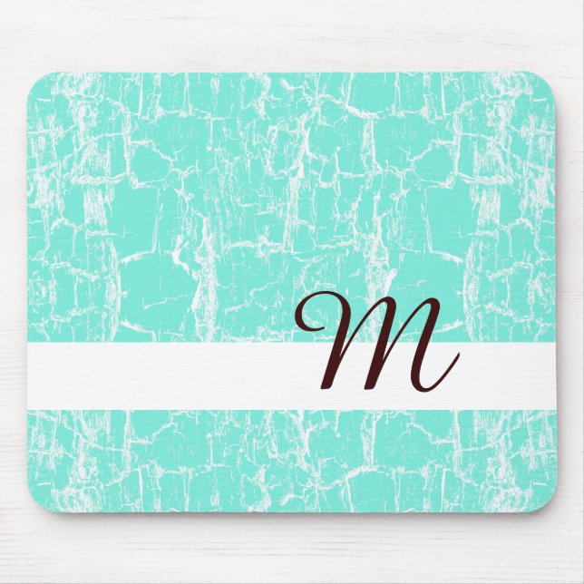 Stylish Aqua Mint Crackle With Monogram Initial Mouse Mat (Front)