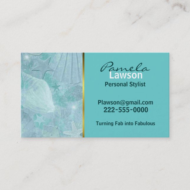 Stylish Aqua Sea Shell Business Card (Front)