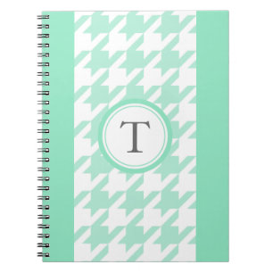 stylish aquamarine houndstooth with monogram notebook