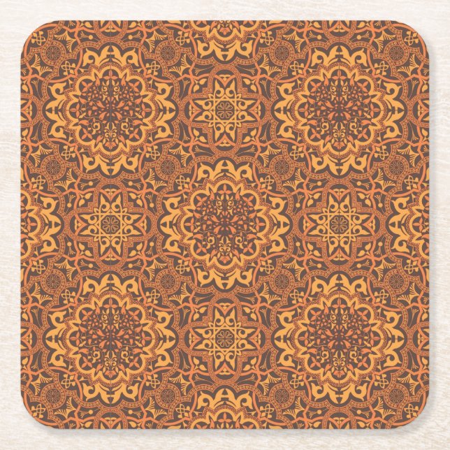 Stylish arabic ornament square paper coaster (Front)