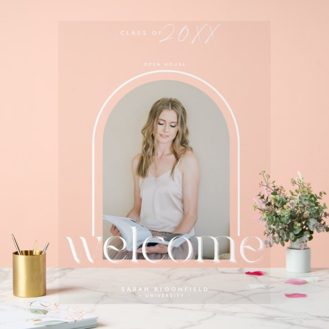 Stylish Arch Photo Welcome Graduation Party Acrylic Sign (Wedding)