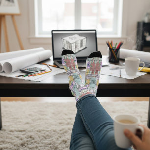 Stylish Architectural Blueprint Socks