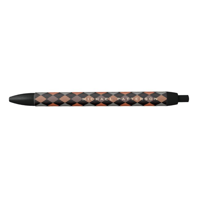 Stylish Argyle Personalised For Him Black Ink Pen (Front)